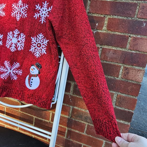 Karen Scott Christmas Pullover Sweater Red Marled Snowman Snow Snowflake scarf - Picture 7 of 12